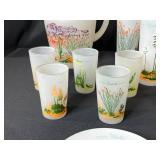 Blakely Arizona Cactus Frosted Glass Pitcher Set with Glasses and Plates