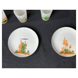 Blakely Arizona Cactus Frosted Glass Pitcher Set with Glasses and Plates