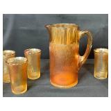 Iridescent Glass Depression Glass Pitcher and Tumblers