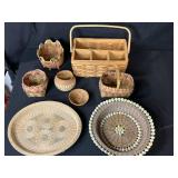 Collection of Handwoven Baskets and Decorative Trays