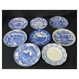 Set of Blue and White Souvenir Collector Plates - Landmarks and Scenes