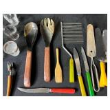 Vintage Kitchen and Utensil Lot with Ice Cream Maker, Copper Teapot, and Collectibles