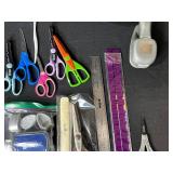 Crafting Lot Including Scissors, Paper Trimmers, Colored Pencils, Rulers, Tape, and More
