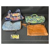Collection of Handbags and Purses Including Leather, Denim, and Patterned Styles