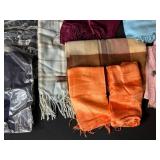 Set of Assorted Scarves and Shawls in Various Colors and Patterns