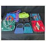 Set of Assorted Handbags and Tote Bags Including Beaded, Woven, and Themed Designs