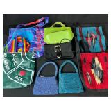 Set of Assorted Handbags and Tote Bags Including Beaded, Woven, and Themed Designs