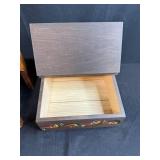 Set of 3 Hand-Painted Scandinavian Folk Style Wooden Stools and Box