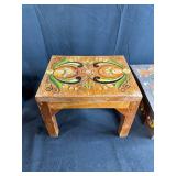 Set of 3 Hand-Painted Scandinavian Folk Style Wooden Stools and Box