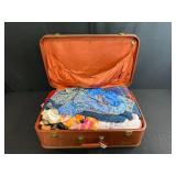 Vintage Samsonite Suitcase Filled with Assorted Scarves and Fabric Accessories