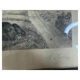 Framed Landscape Artwork Lot: Lillemark Signed Oil Painting & 2 B.Thomas Etchings