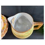 Vintage Hand Painted China Lot with Plates, Pitcher, Mugs, and Green Glass Jar - inc Nippon