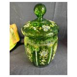 Vintage Hand Painted China Lot with Plates, Pitcher, Mugs, and Green Glass Jar - inc Nippon