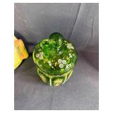 Vintage Hand Painted China Lot with Plates, Pitcher, Mugs, and Green Glass Jar - inc Nippon