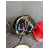 Collection of Decorative Stands, Glass Compotes, Red Top Hat and Crock Pot