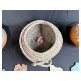 Native American-Inspired Decor Collection with Pottery, Basket, Gourd, and Brass Plate