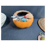 Native American-Inspired Decor Collection with Pottery, Basket, Gourd, and Brass Plate