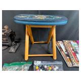 Mixed Estate Lot: Vintage Press, Hand-Painted Stool, Marbles, Collectible Magazines & Decorative Items
