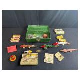 Vintage Fishing Tackle Box with Assorted Wooden Lures and Accessories
