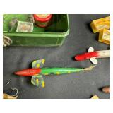 Vintage Fishing Tackle Box with Assorted Wooden Lures and Accessories