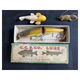 Vintage Fishing Tackle Box with Assorted Wooden Lures and Accessories