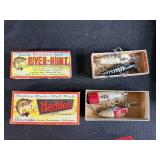 Vintage Fishing Tackle Box with Assorted Wooden Lures and Accessories