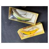 Vintage Fishing Tackle Box with Assorted Wooden Lures and Accessories