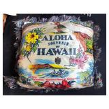 Vintage Woven Picnic Basket with 2 Souvenir Travel Throw Pillows