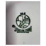 Assorted Vintage Glass Decanters, Ceramic Pitcher, and Syracuse/Sterling China Saucers