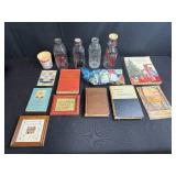 Vintage Dairy Bottles, Framed Needlework, and Old Cookbooks Collection