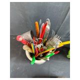 Vintage Utensil and Kitchen Tool Collection in Stoneware, Glass, and Tin Holders