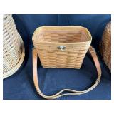 Collection of 4 Woven Baskets with Straps and Painted Lid Detail