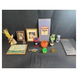 Eclectic Vintage and Collectible Decor Lot Including Cat Figurines, Game, and Artwork