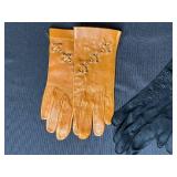 Collection of Vintage Silk Scarves with Leather and Suede Gloves