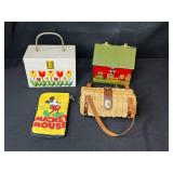 Collection of 4 Vintage Handbags and Decorative Boxes Including Mickey Mouse Case