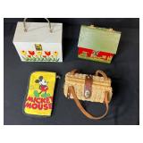 Collection of 4 Vintage Handbags and Decorative Boxes Including Mickey Mouse Case