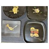 Collection of Vintage Metal Trays and Plates with Artistic Designs