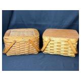 Set of 2 Woven Picnic Baskets with Assorted Glassware and Mugs