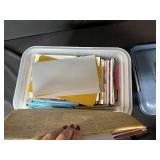 Large Collection of Designer and Specialty Paper Sample Books in Storage Bin