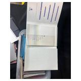 Large Collection of Designer and Specialty Paper Sample Books in Storage Bin