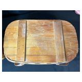 2 Wooden Picnic Baskets with Assorted Vintage Glass Bottles Jars