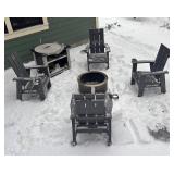 O - Breeo Outdoor Patio Set with 4 Adirondack Chairs, Fire Pit and Wood Storage Table