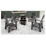 O - Breeo Outdoor Patio Set with 4 Adirondack Chairs, Fire Pit and Wood Storage Table