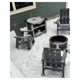 O - Breeo Outdoor Patio Set with 4 Adirondack Chairs, Fire Pit and Wood Storage Table