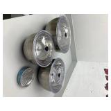 Set of Three Stainless Steel Mixing Bowls with Lids and Grater