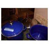 Large Assorted Stainless Steel and Enamel Cookware Set with Roasters, Pots, Pans, and Steamers