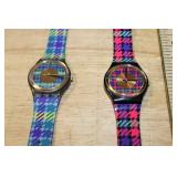 Set of 2 Swatch Watches GB147 and GM109 Plaid Pattern