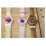 Set of 3 Swatch Quartz Wristwatches Assorted Colors