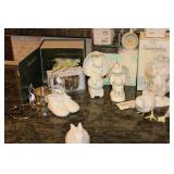 Large Lot of Snowbabies, Snowbunnies, Miniatures, Dept 56 Ornaments, and Crystal Basket