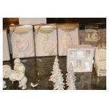 Large Lot of Snowbabies, Snowbunnies, Miniatures, Dept 56 Ornaments, and Crystal Basket